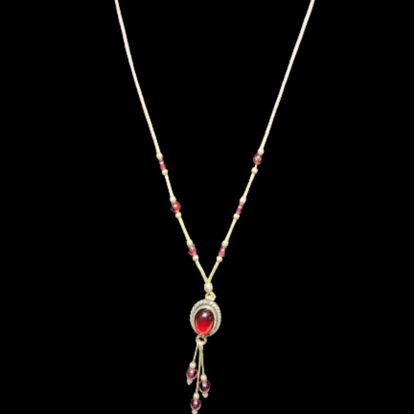 Vintage Sterling and Garnet  liquid silver  necklace - Picture 1 of 8